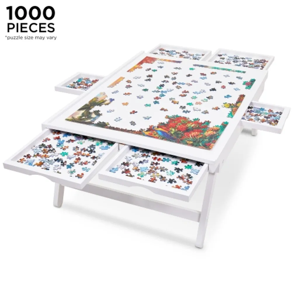 Jumbl 1000 Piece Puzzle Board, 23” x 31” Jigsaw Puzzle Table & Trays, Black