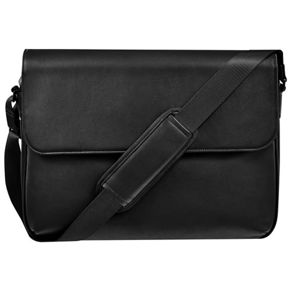 Insignia 15" Leather Laptop Messenger Bag - Black - Only at Best Buy