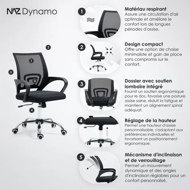 Naz Aspire Full-Back Mesh Office Chair with Headrest - Black