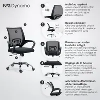 Fauteuil de bureau en filet à dossier mi-hauteur Dynamo de Naz - Noir