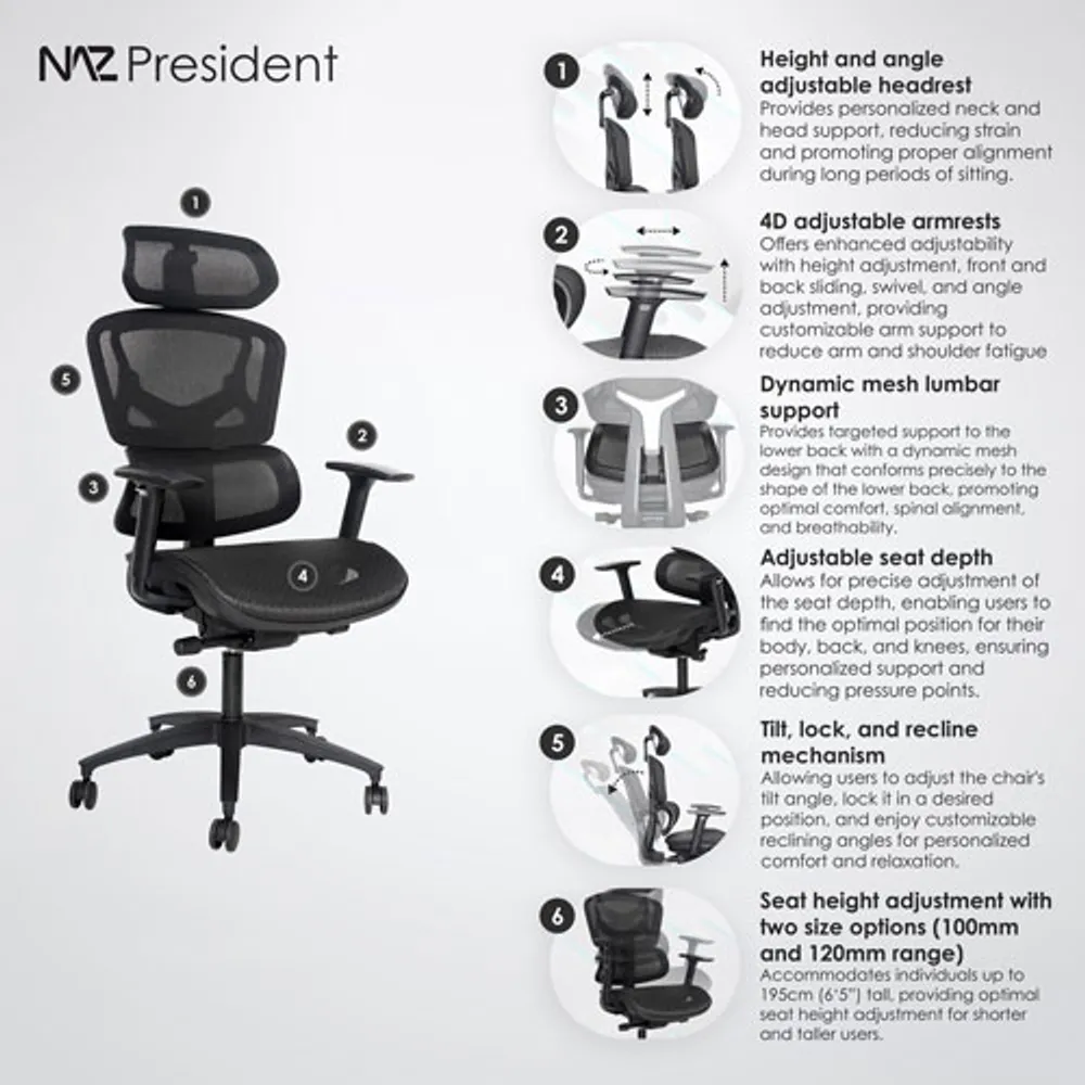 Fauteuil de bureau en filet à dossier pleine hauteur President de Naz - Noir