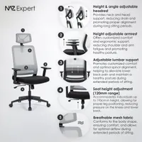 Naz Expert Full-Back Mesh Office Chair with Headrest - Black