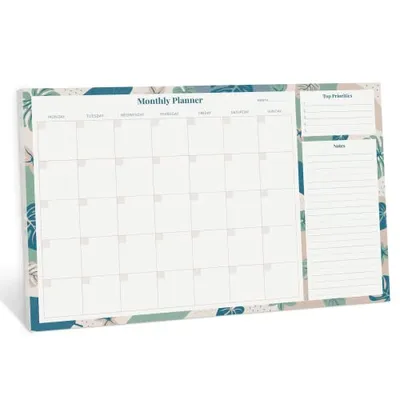 Rileys & Co Undated Monthly Calendar Planner, 16.5 x 11.4 in, Floral Print, Monthly Desk Pad, Tearsheet To Do list planner, Daily Planner Pad, Weekly To-Do List Notepad