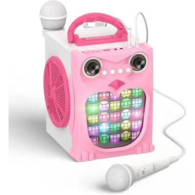 EARISE K25P Kids Karaoke Machine for Girls Boys, Karaoke Speaker with 2 Microphones, Karaoke Toy with Voice Changer & Flashing Lights, Christmas Holiday Birthday Gift, Bluetooth/AU
