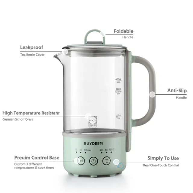 Buydeem K640 Stainless Steel Electric Tea Kettle with Auto Shut-Off and Boil Dry Protection, 1.7 Liter Cordless - Yellow