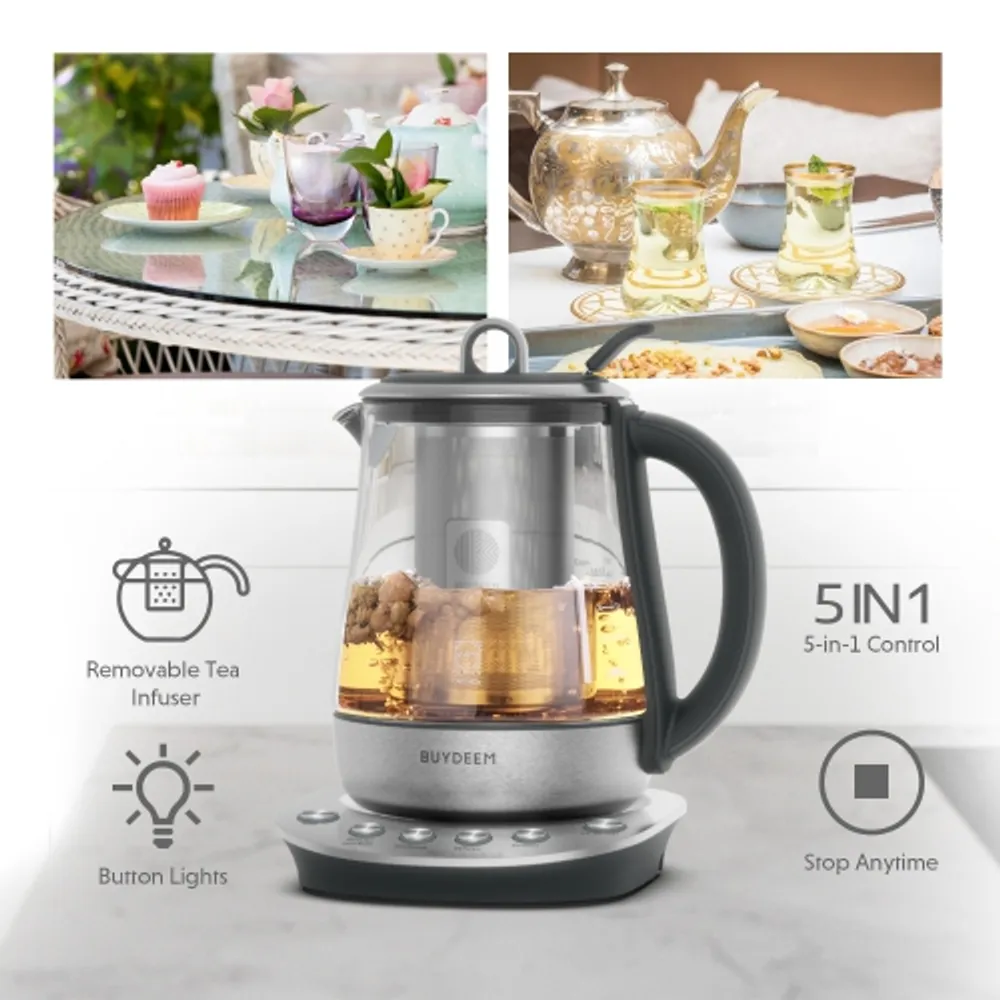  BUYDEEM K2423 Tea Maker, Durable 316 Stainless Steel & German  Schott Glass Electric Kettle, Removable Infuser, Auto Keep Warm, BPA Free,  1.2L: Home & Kitchen