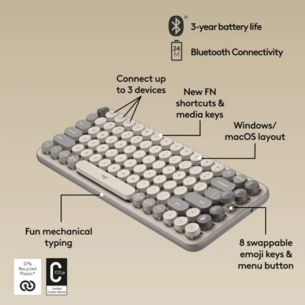 Logitech POP Keys Wireless Mechanical Keyboard with Customizable Emoji Keys - Mist