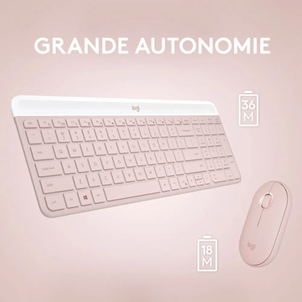 Ensemble clavier et souris optique sans fil Slim Combo MK470 de Logitech - Rose - Anglais