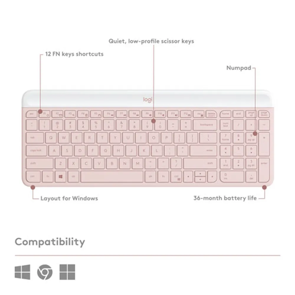 Ensemble clavier et souris optique sans fil Slim Combo MK470 de Logitech - Rose - Anglais