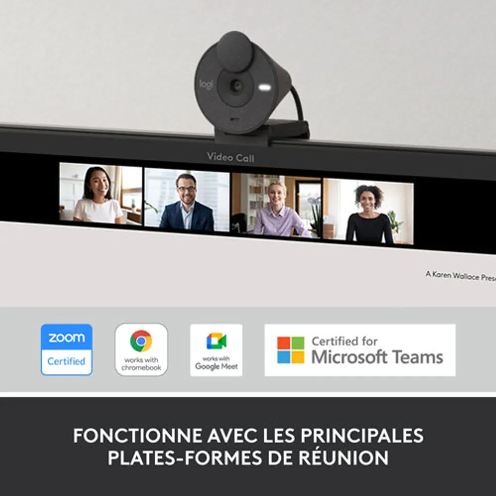 Caméra Web HD intégrale 1080p Brio 300 de Logitech avec microphone mono à réduction du bruit - Graphite