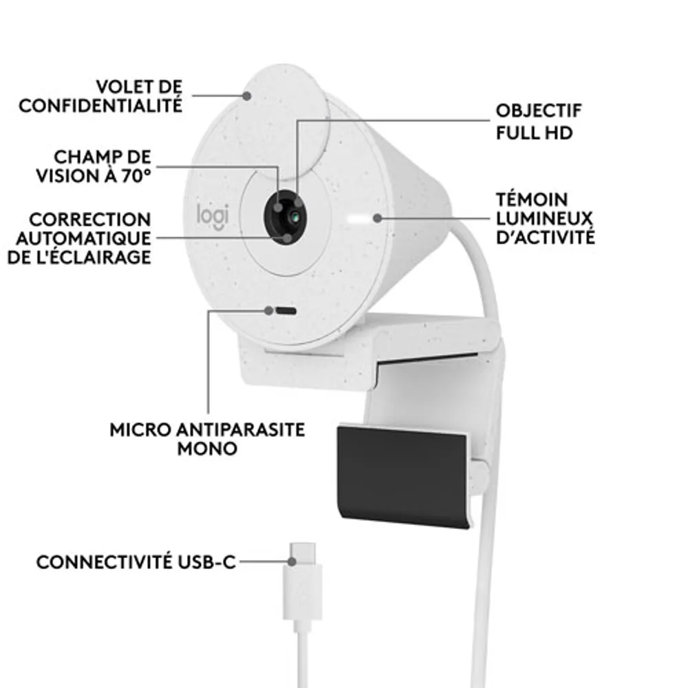 Logitech Brio 300 Full HD 1080p Webcam with Mono Noise Reduction Mic - Off-White