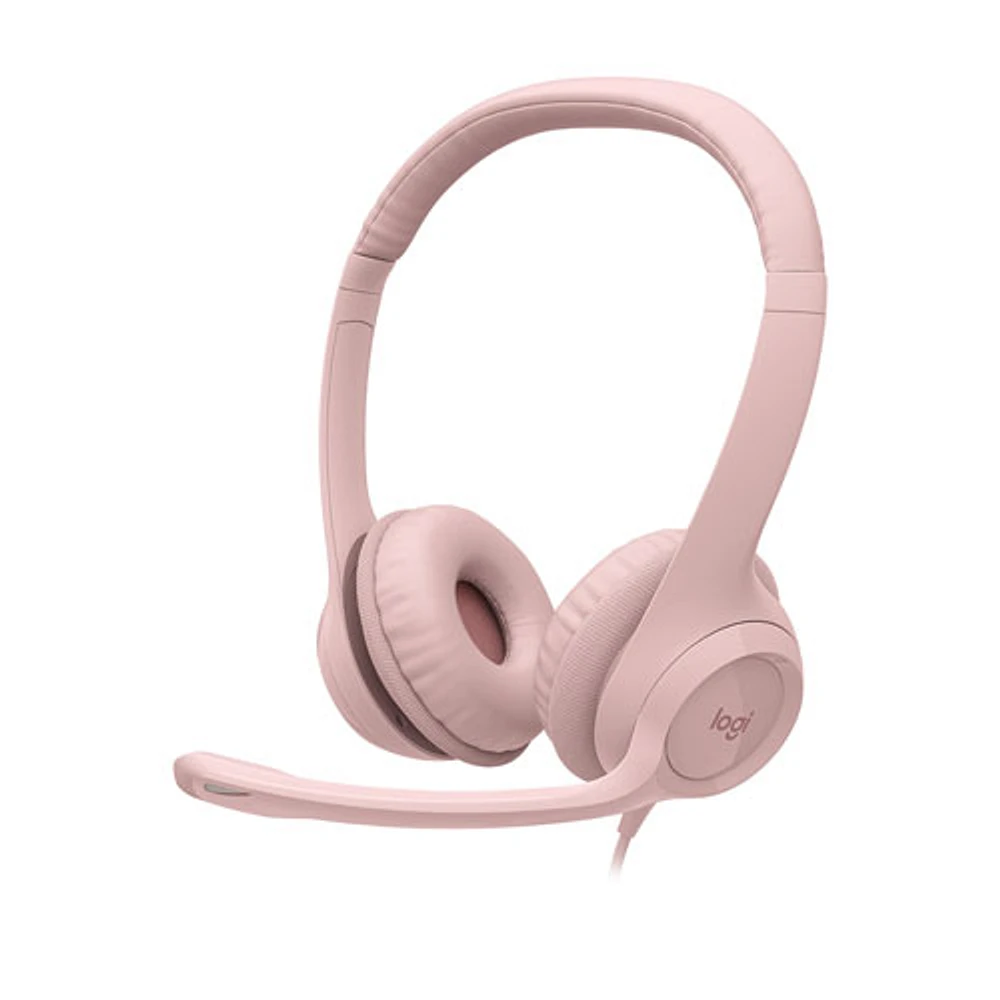 Casque d'écoute avec fil H390 de Logitech avec microphone à suppression du bruit - Rose