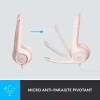 Casque d'écoute avec fil H390 de Logitech avec microphone à suppression du bruit - Rose