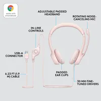 Casque d'écoute avec fil H390 de Logitech avec microphone à suppression du bruit - Rose