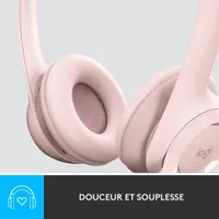 Casque d'écoute avec fil H390 de Logitech avec microphone à suppression du bruit - Rose