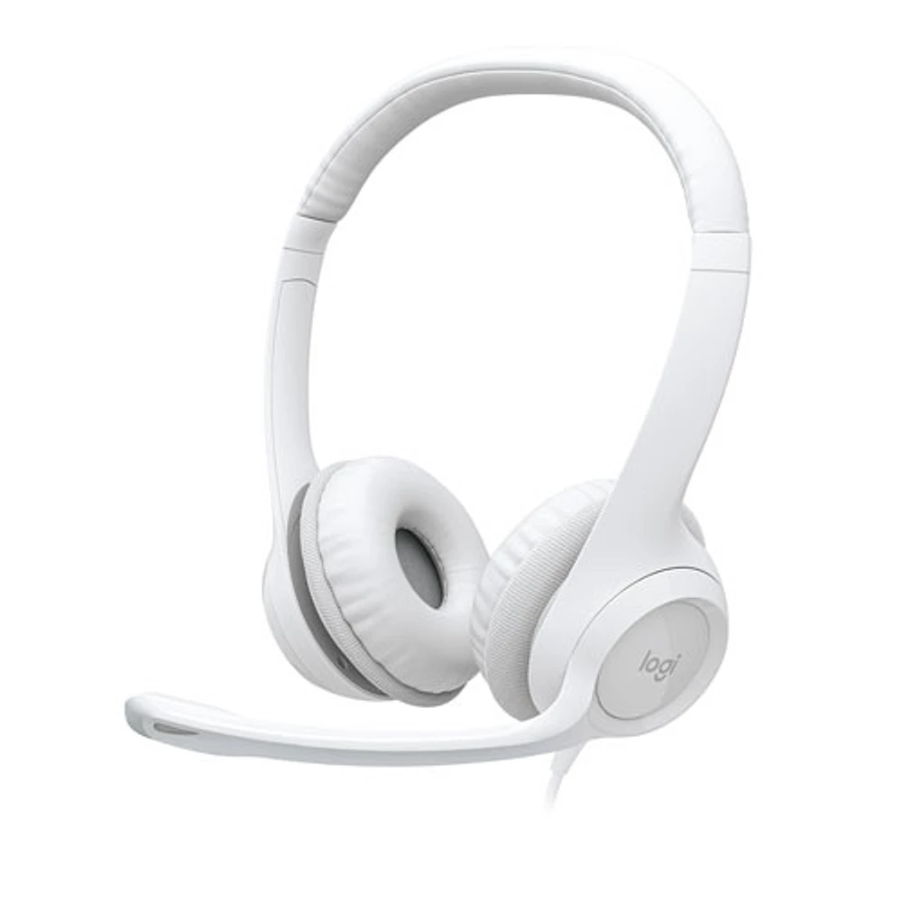 Casque d'écoute avec fil H390 de Logitech avec microphone à suppression du bruit - Blanc cassé