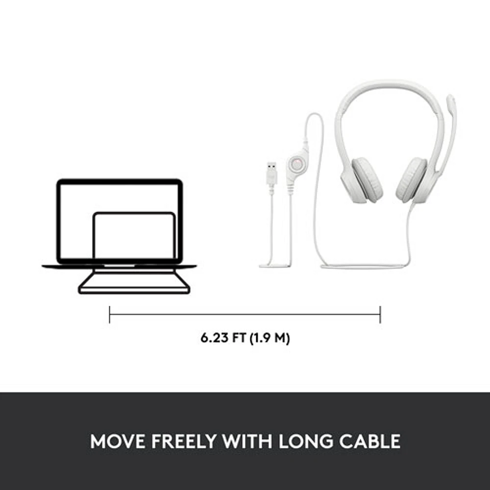 Logitech H390 Wired Headset with Noise Cancelling Microphone - Off-White