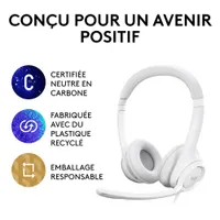 Casque d'écoute avec fil H390 de Logitech avec microphone à suppression du bruit - Blanc cassé