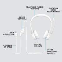 Logitech H390 Wired Headset with Noise Cancelling Microphone - Off-White