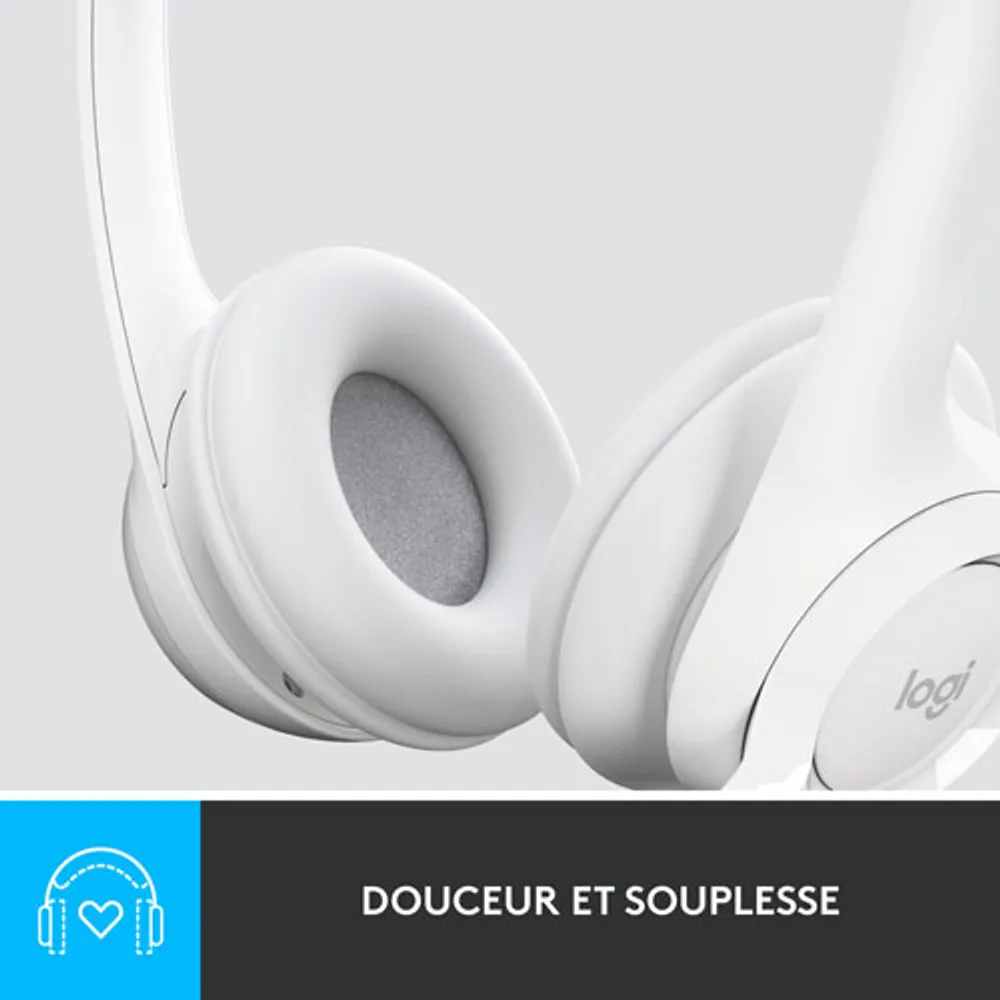 Casque d'écoute avec fil H390 de Logitech avec microphone à suppression du bruit - Blanc cassé