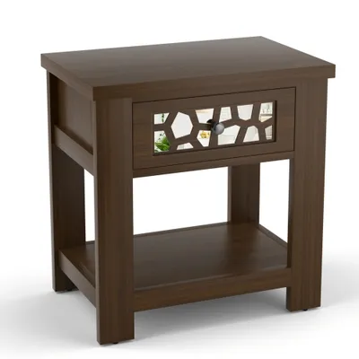 Gymax Side End Table Nightstand w/ Drawer Wood for Living Room Bedroom Rustic