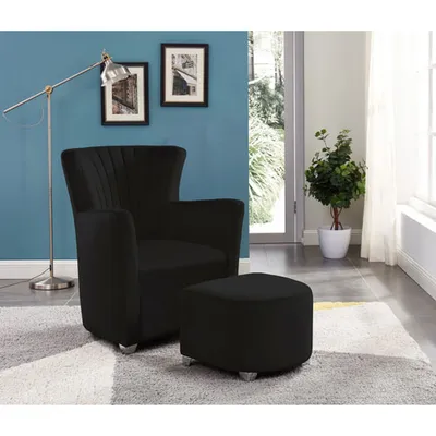 Brassex Sorrento Contemporary Fabric Accent Chair & Ottoman Set - Black