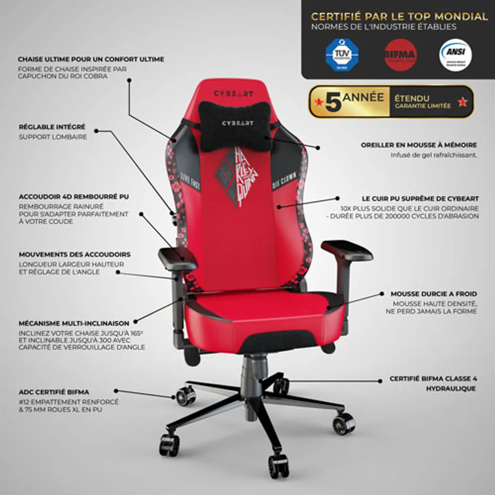 Cybeart Harley Quinn Edition Ergonomic Faux Leather Gaming Chair - Red/Black