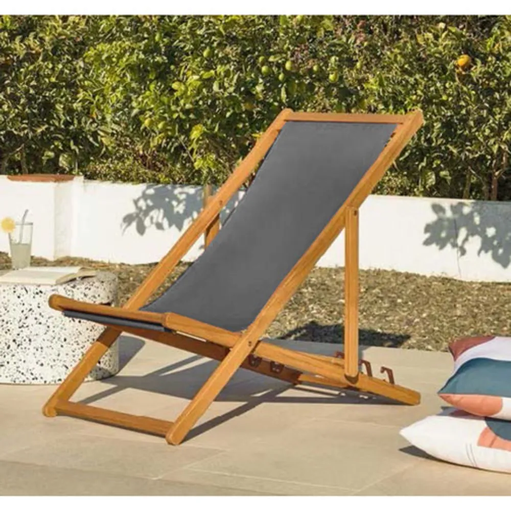 Chaise longue inclinable et repliable en bois pour l'extérieur de Corriveau - Gris