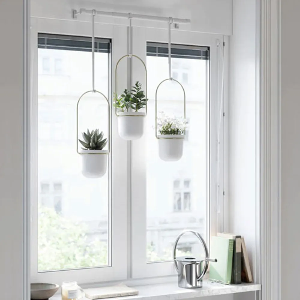 Umbra Triflora Modern Hanging Planter - White/Brass