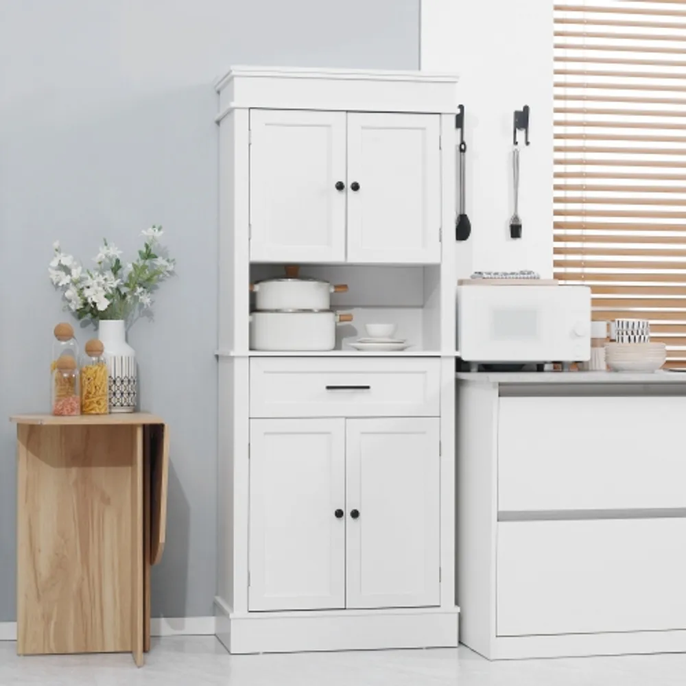 HOMCOM 72 Traditional Freestanding Kitchen Pantry Cabinet Cupboard with  Doors and 3 Adjustable Shelves, White