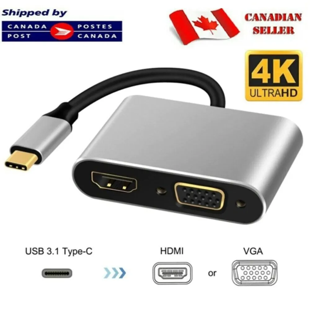 SUPERSHIELD Type C To 4K HDMI - compatible type C To VGA Adapter Type C Hub for Laptop Pro Air Dell Monitor Projector (Silver) | Galeries de la Capitale