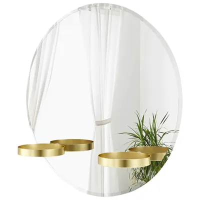Perch 24" Wall Mirror with Circular Shelves - Brass