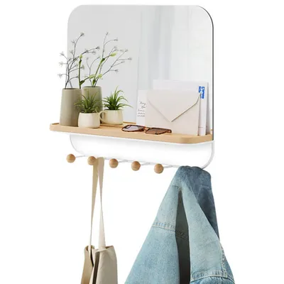 Estique Modern Wall Mirror with Hooks - White