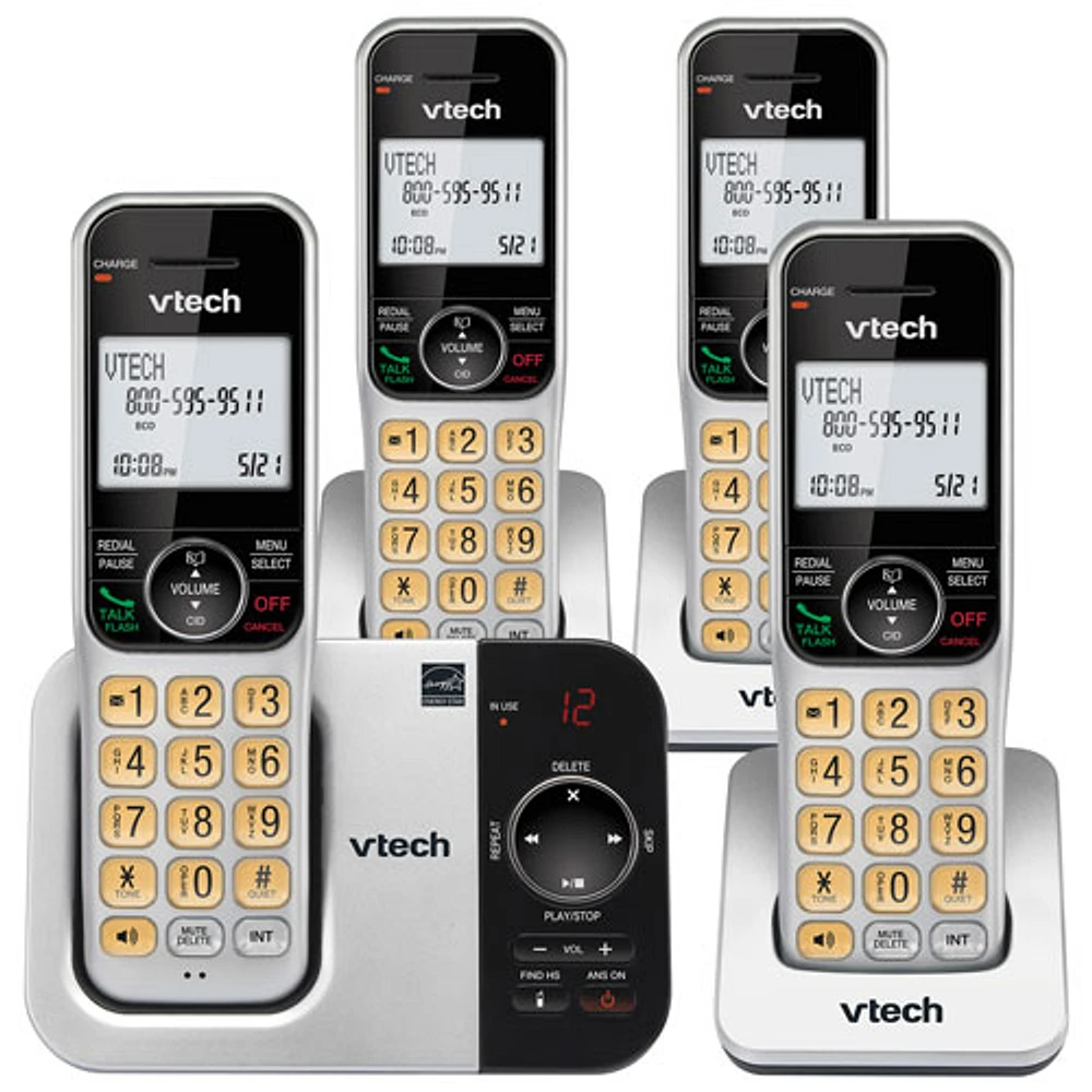 Téléphone sans fil DECT 6.0 à 4 combinés de VTech avec répondeur et afficheur (CS5329-4) - Argenté/Noir - Exclusivité de Best Buy