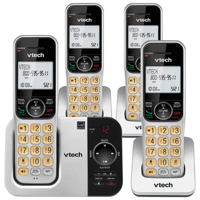 VTech DECT 6.0 4-Handset Cordless Phone with Answering System & Caller ID (CS5329-4) - Silver/Black - Only at Best Buy