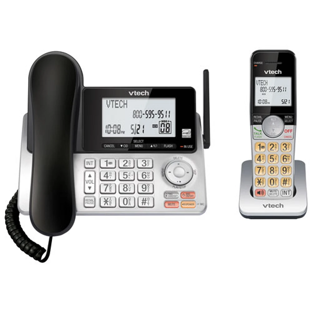 Téléphone avec fil/sans fil DECT 6.0 à 1 combiné de VTech avec répondeur (CS5249) - Argenté/Noir