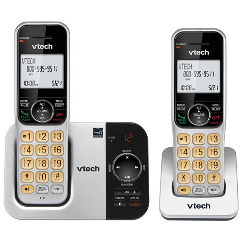 Téléphone sans fil à 2 combinés DECT 6.0 de VTech avec répondeur et afficheur (CS5329-2) - Argenté/Noir - Exclusivité Best Buy