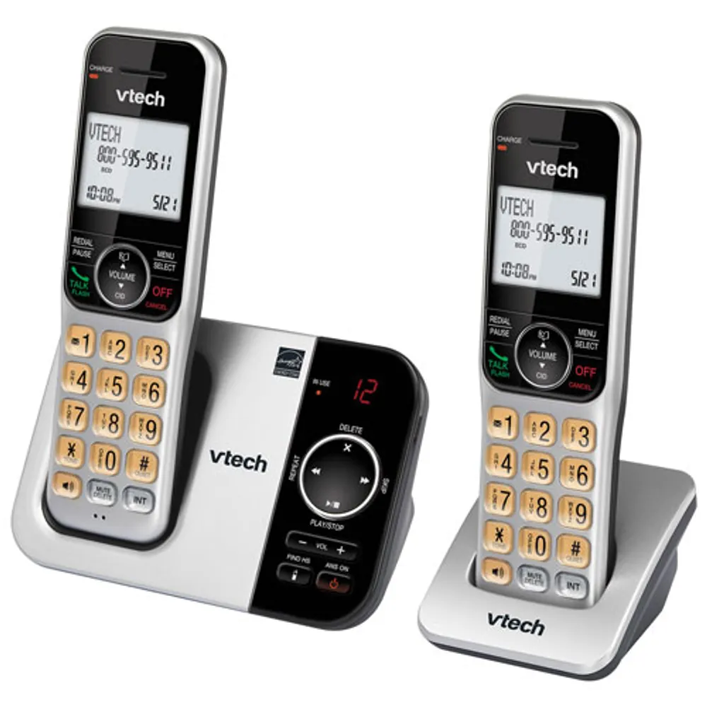 Téléphone sans fil à 2 combinés DECT 6.0 de VTech avec répondeur et afficheur (CS5329-2) - Argenté/Noir - Exclusivité Best Buy