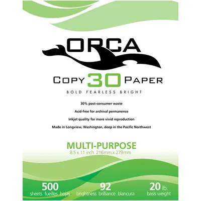 500 feuilles 8,5 x 11 po de papier tout-usage recyclé à 30 % Orca - Luminosité 92