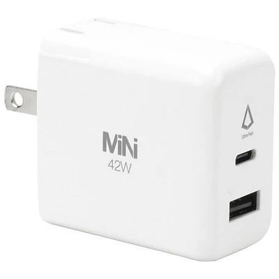 Chargeur mural USB-C/USB-A Duo PD GaN de 42 W de LBT - Blanc