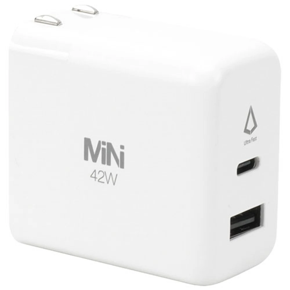 Chargeur mural USB-C/USB-A Duo PD GaN de 42 W de LBT - Blanc