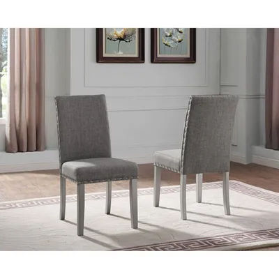 Bella Contemporary Fabric Dining Chair - Set of 2 - Grey/Light Grey