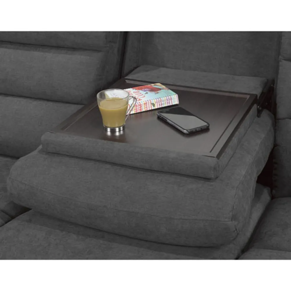 Trevor Fabric Reclining Sofa with Fold-Down Tray - Grey