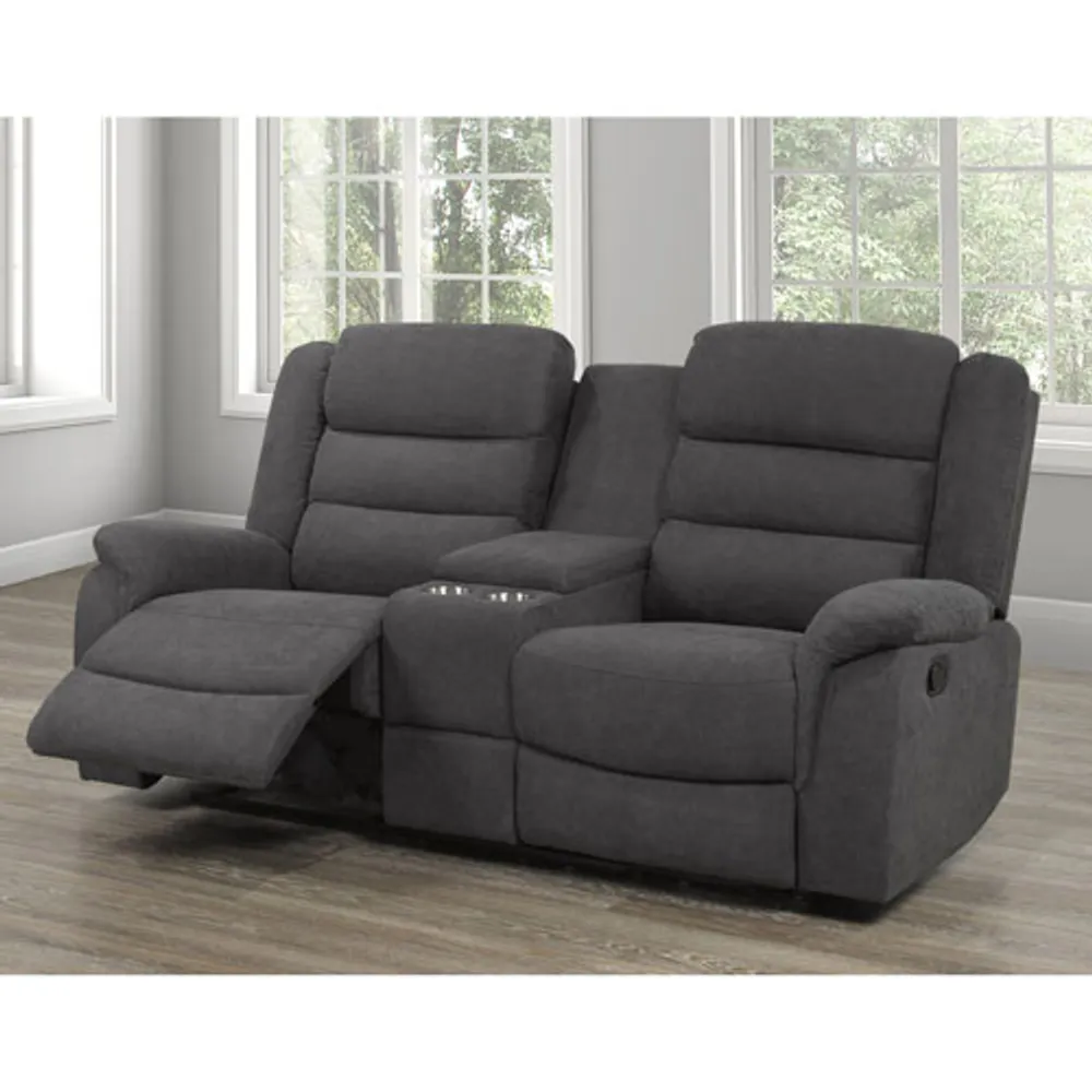 Trevor Fabric Reclining Love Seat with Storage Console - Grey