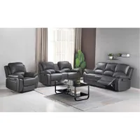 Bors Faux Leather Reclining Sofa with Drop-Down Tray - Grey