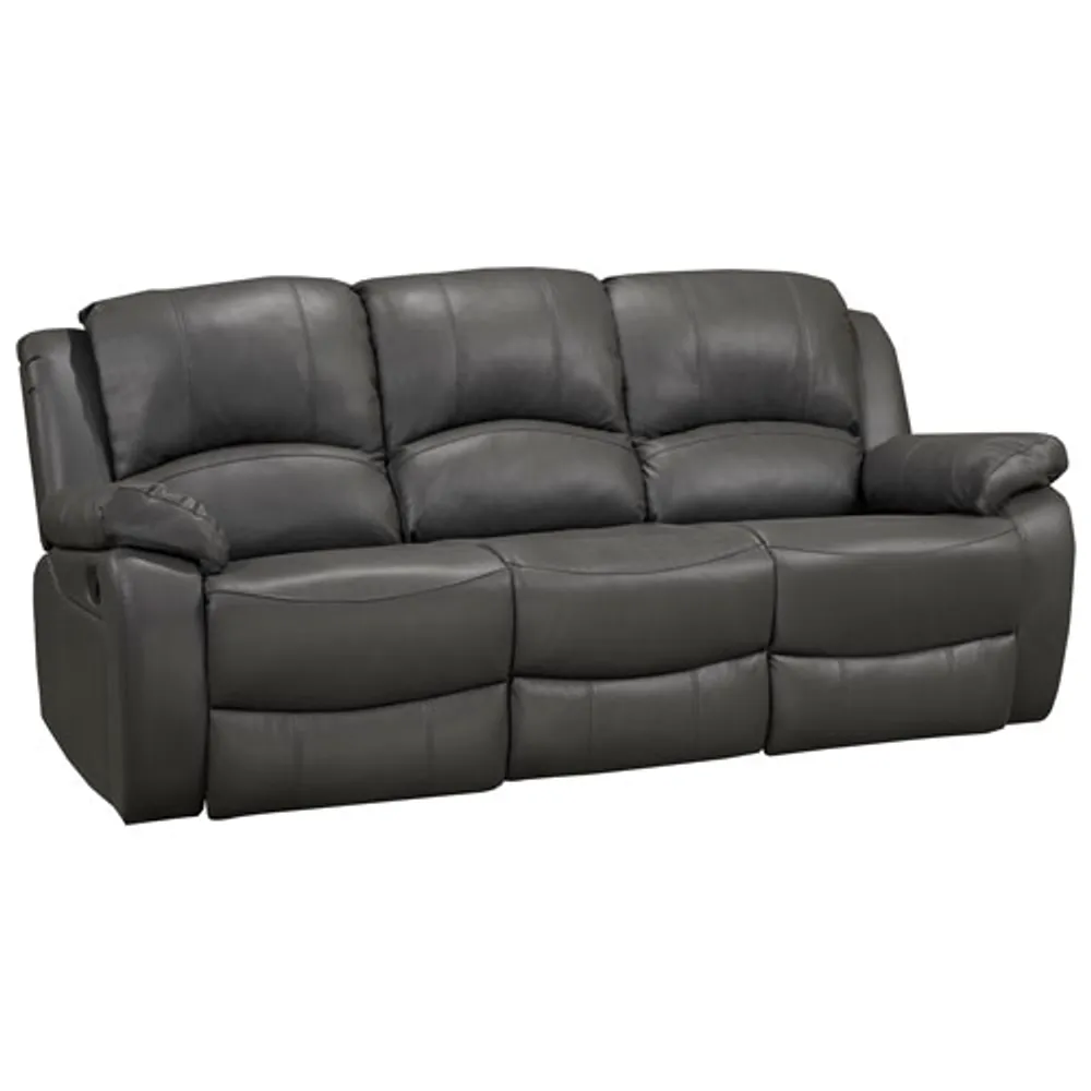 Bors Faux Leather Reclining Sofa with Drop-Down Tray - Grey
