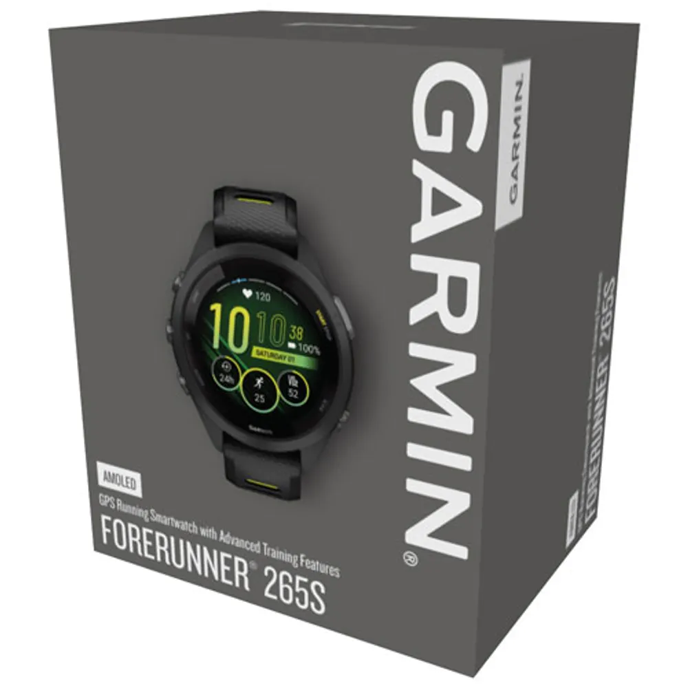 Garmin Forerunner 265S 42mm GPS Watch with Heart Rate Monitor - Black/Amp Yellow