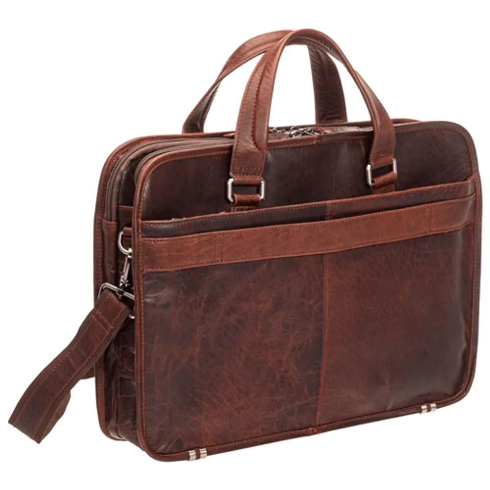 Mancini Buffalo 15.6" Triple-Compartment Laptop Briefcase Bag - Brown