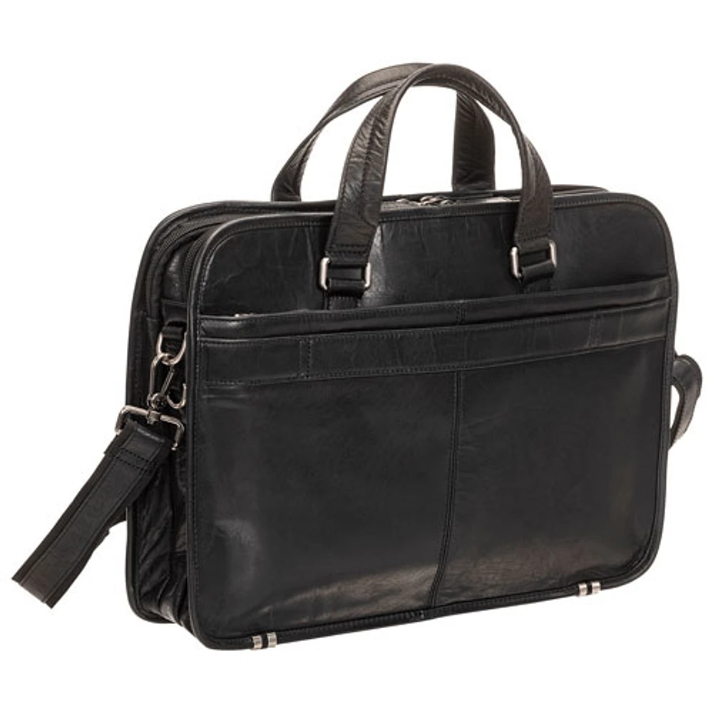 Mancini Buffalo 15.6" Triple-Compartment Laptop Briefcase Bag - Black