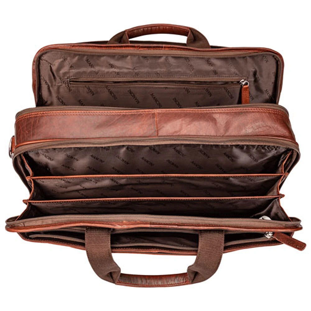 Mallette à fermeture à glissière supérieure à deux compartiments Buffalo de Mancini pour portable de 15,6 po - Brun